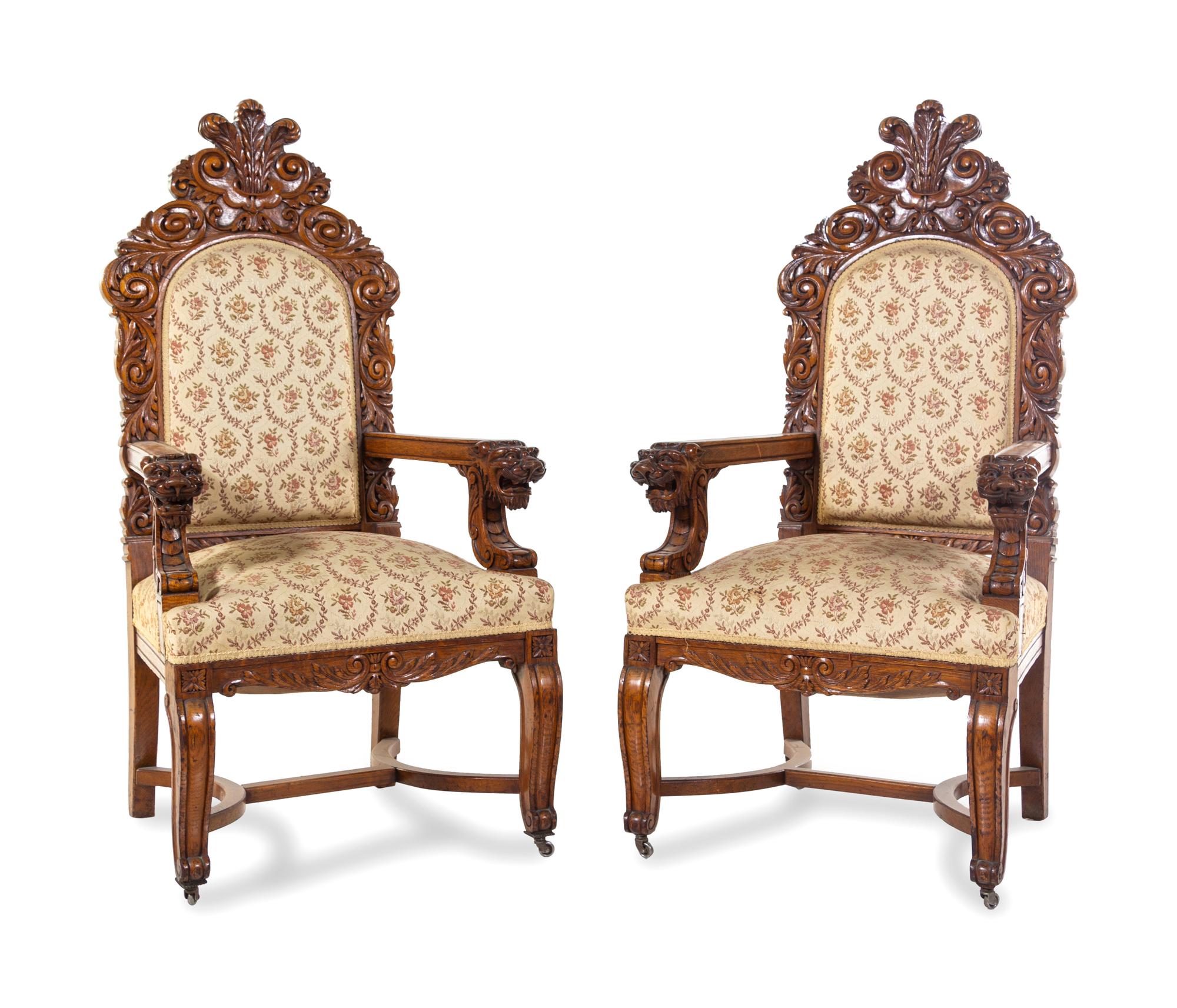 A Set of Eight Renaissance Revival Carved Oak Dining Chairs