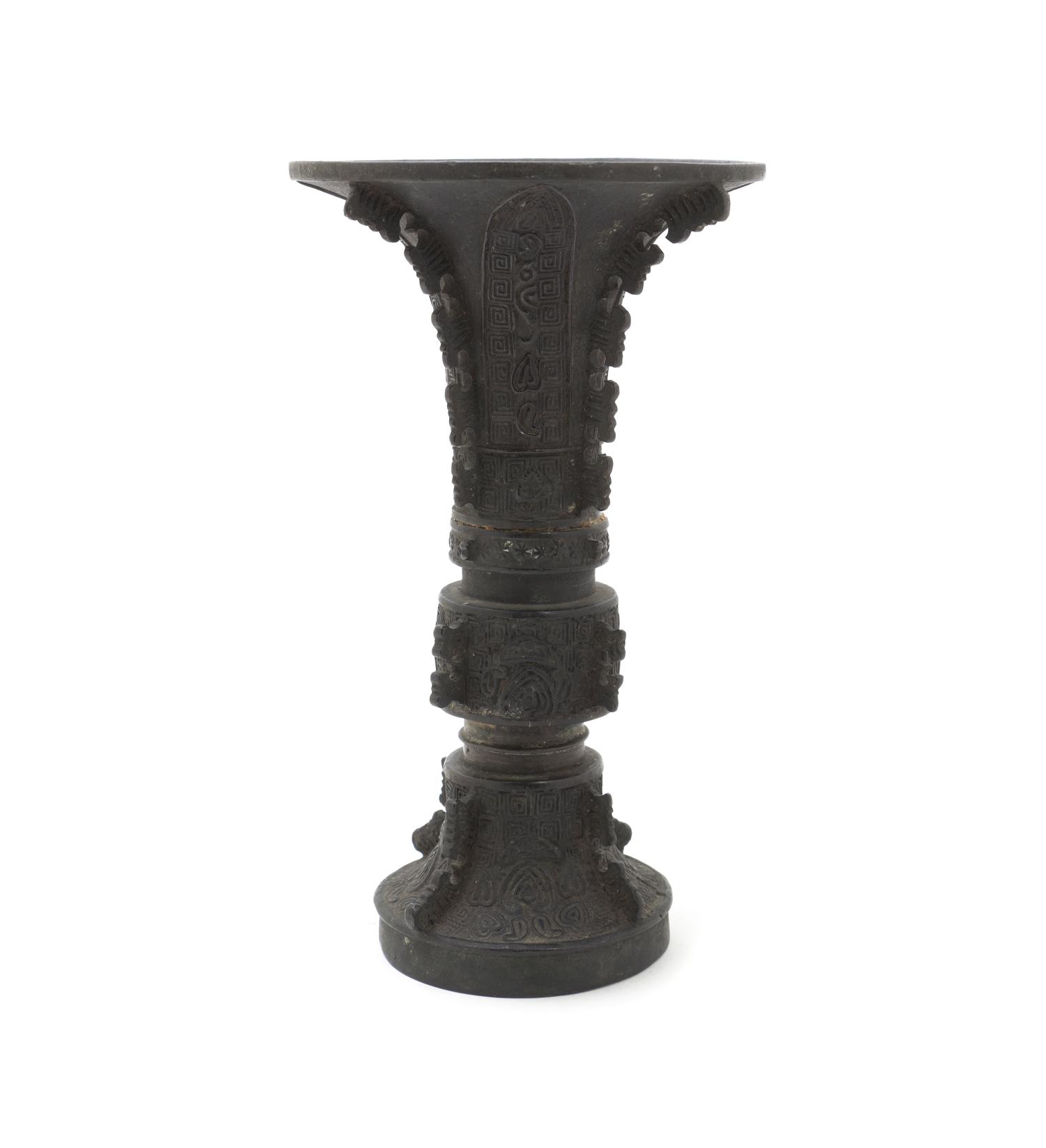 An Archaistic Bronze Gu Vase Height 8 1/4 inches.