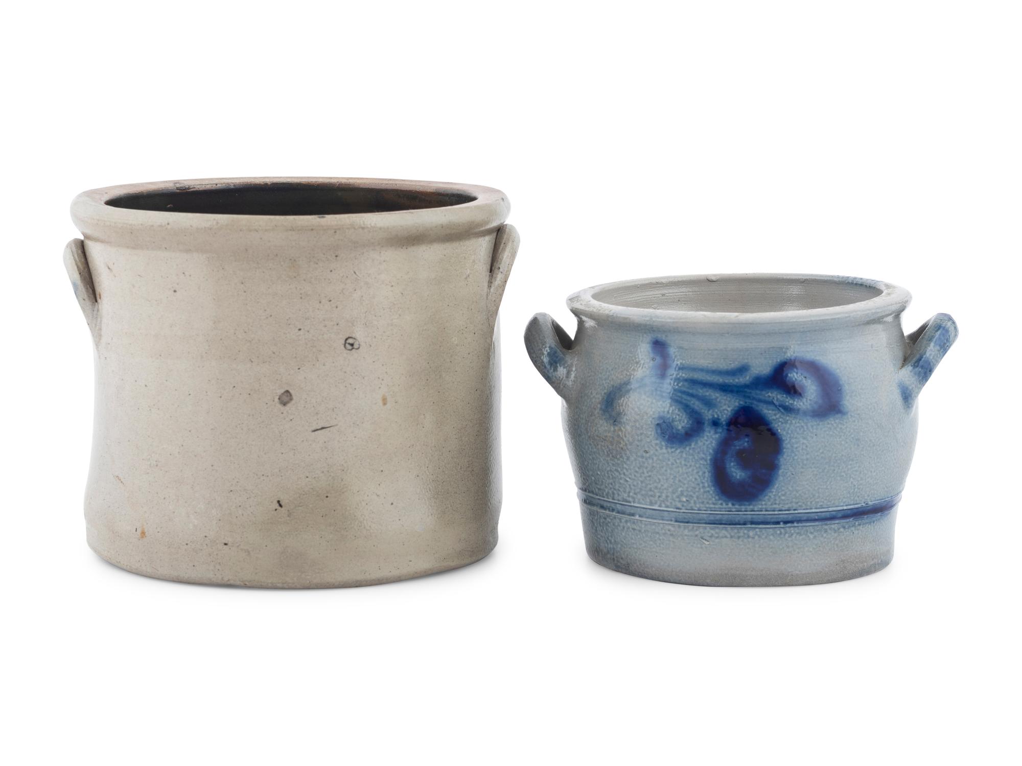 A Floral Decorated Stoneware Crock and Handled Jar