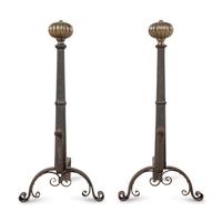 A Pair of Continental Iron and Brass Andirons