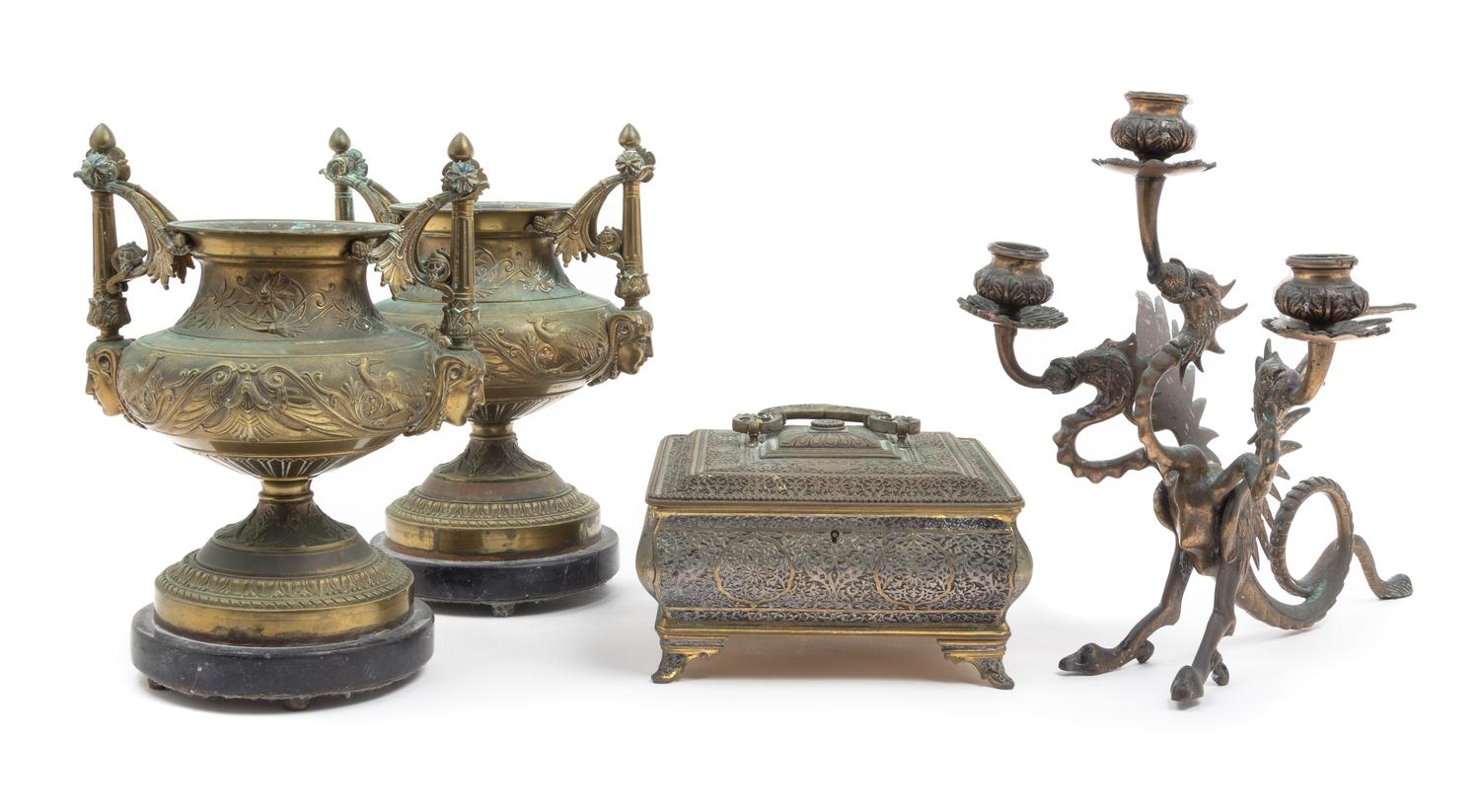 A Group of Bronze Table Articles Height of first 11 inches.