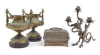 A Group of Bronze Table Articles Height of first 11 inches.