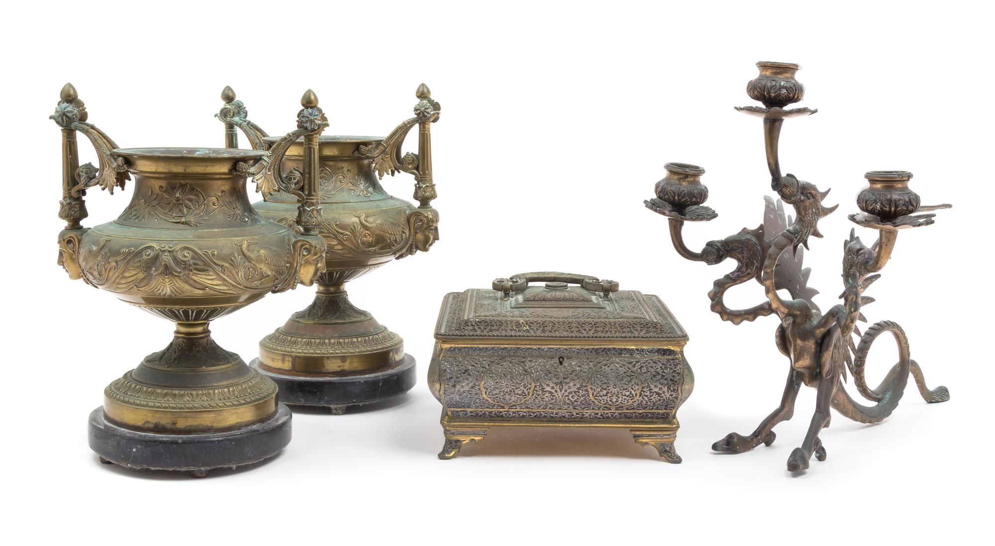 A Group of Bronze Table Articles Height of first 11 inches.