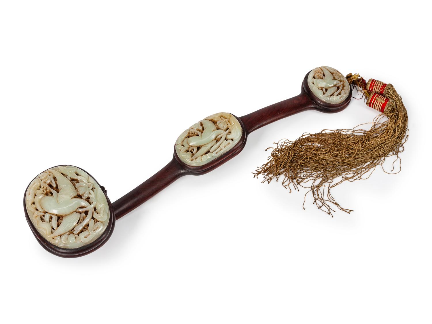 A Chinese Carved Jadeite and Hardwood Scepter