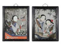A Pair of Chinese Reverse Painted Mirrors
