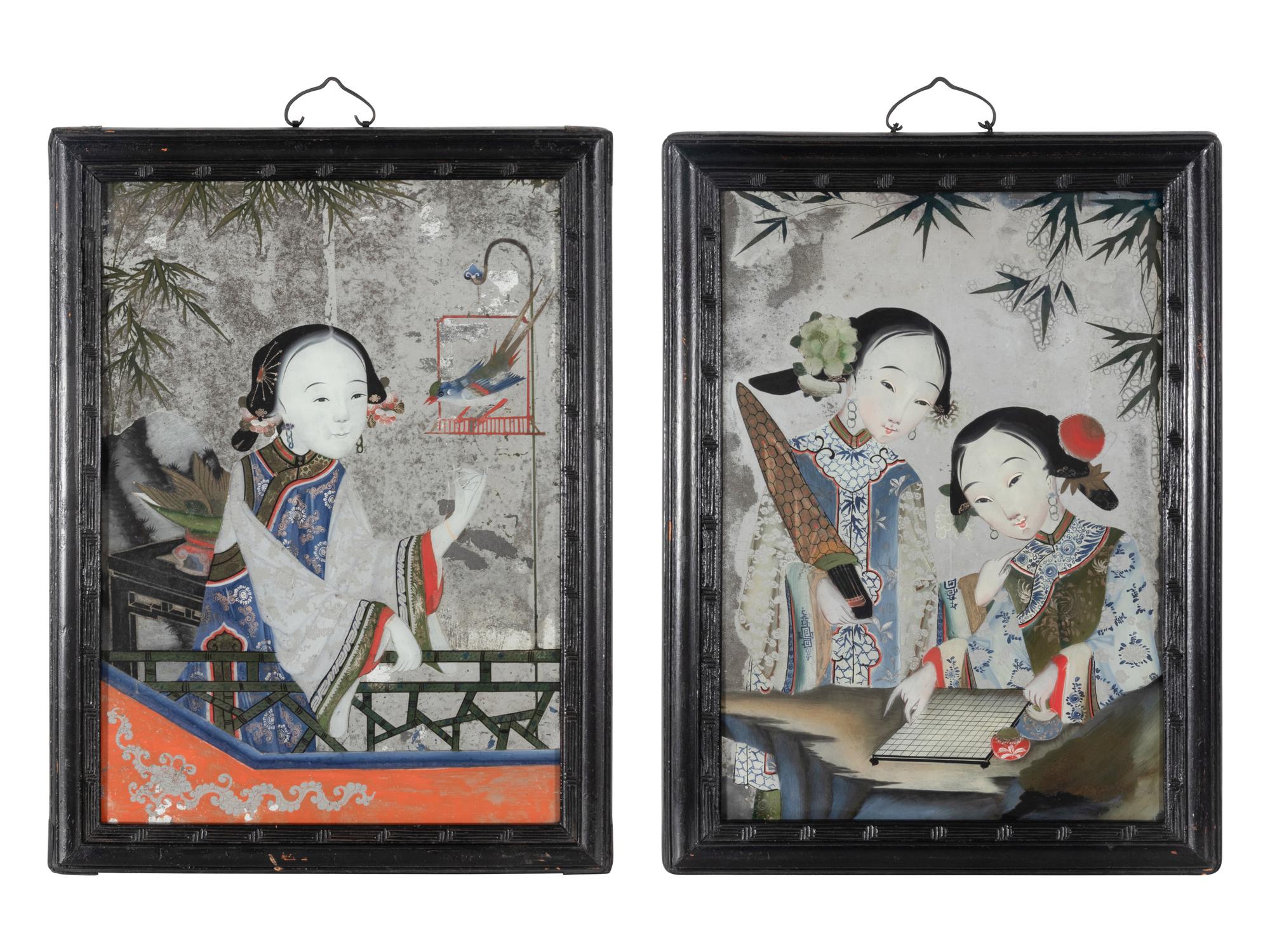 A Pair of Chinese Reverse Painted Mirrors
