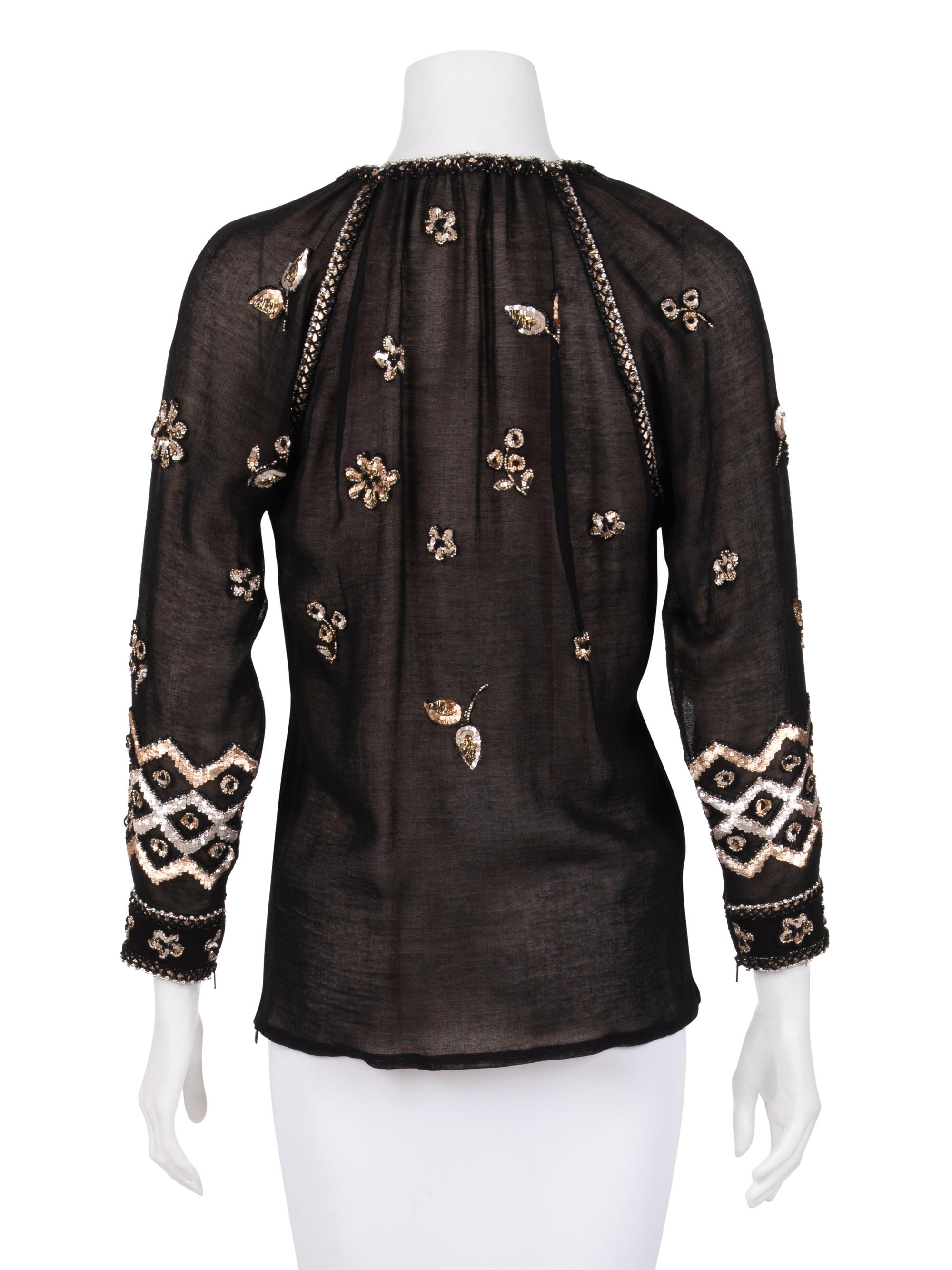 Yves Saint Laurent Haute Couture Embellished Silk Top, 1970-2000s