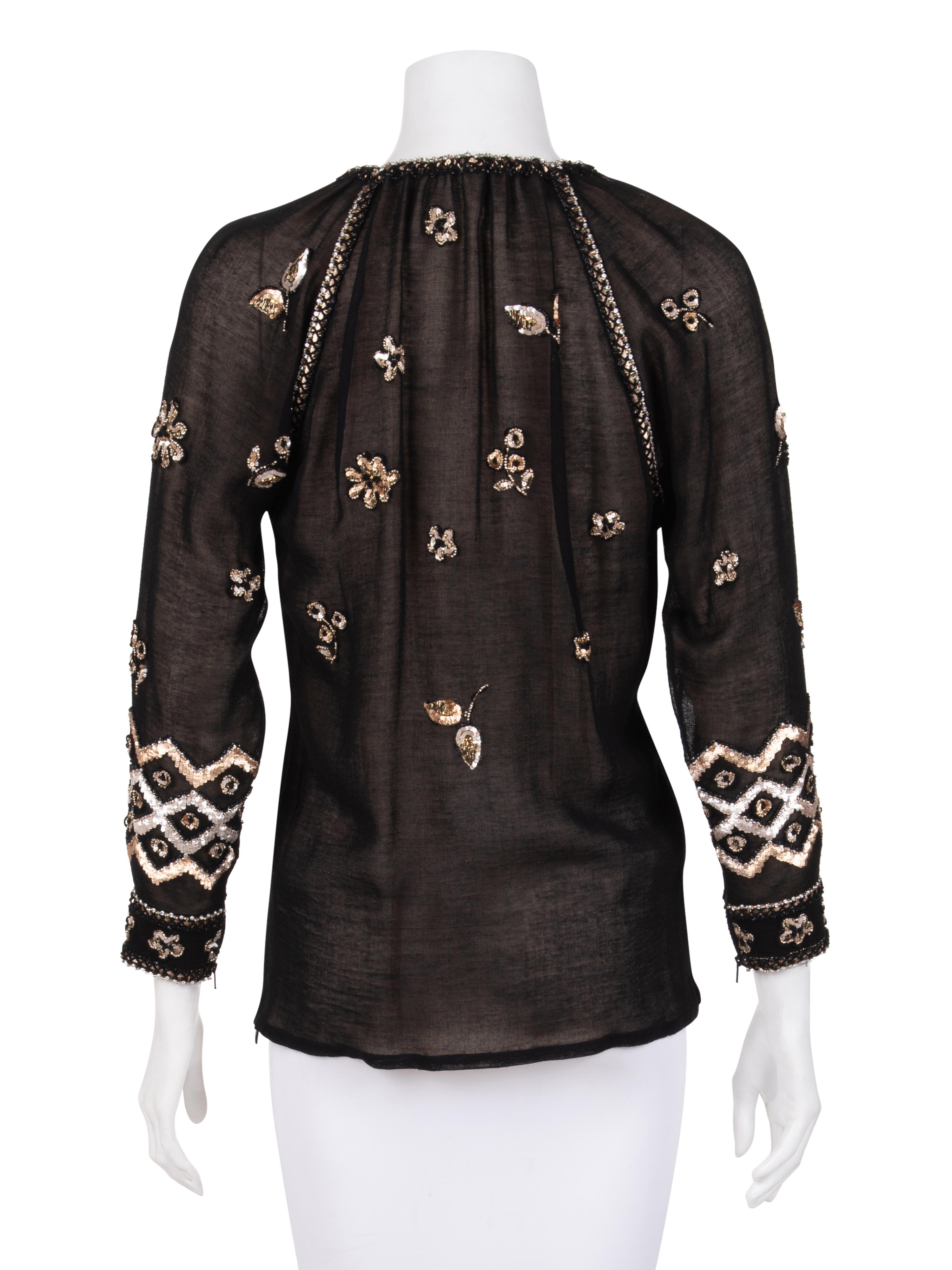 Yves Saint Laurent Haute Couture Embellished Silk Top, 1970-2000s