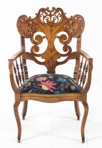 A Victorian Walnut Needlepoint Armchair Height 36 5/8 inches. — EARLY 20TH CENTURY