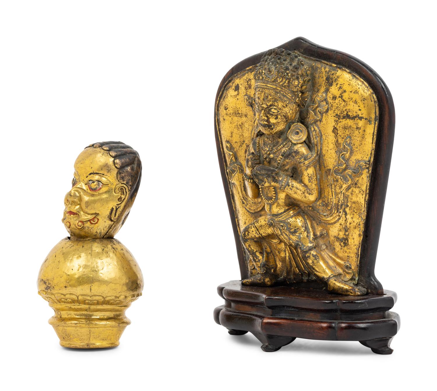 A Tibetan Gilt Bronze Repoussé Vajrapani Panel
