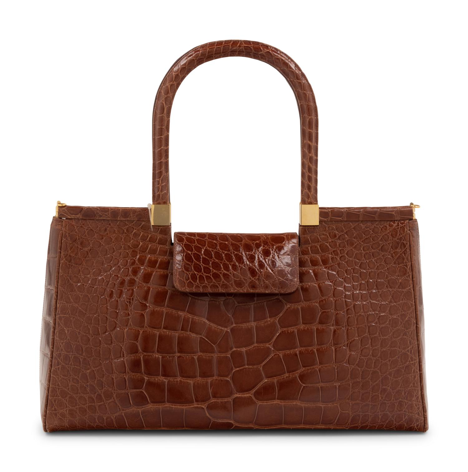Lambertson Truex Brown Alligator Hinge-Frame Hand Bag