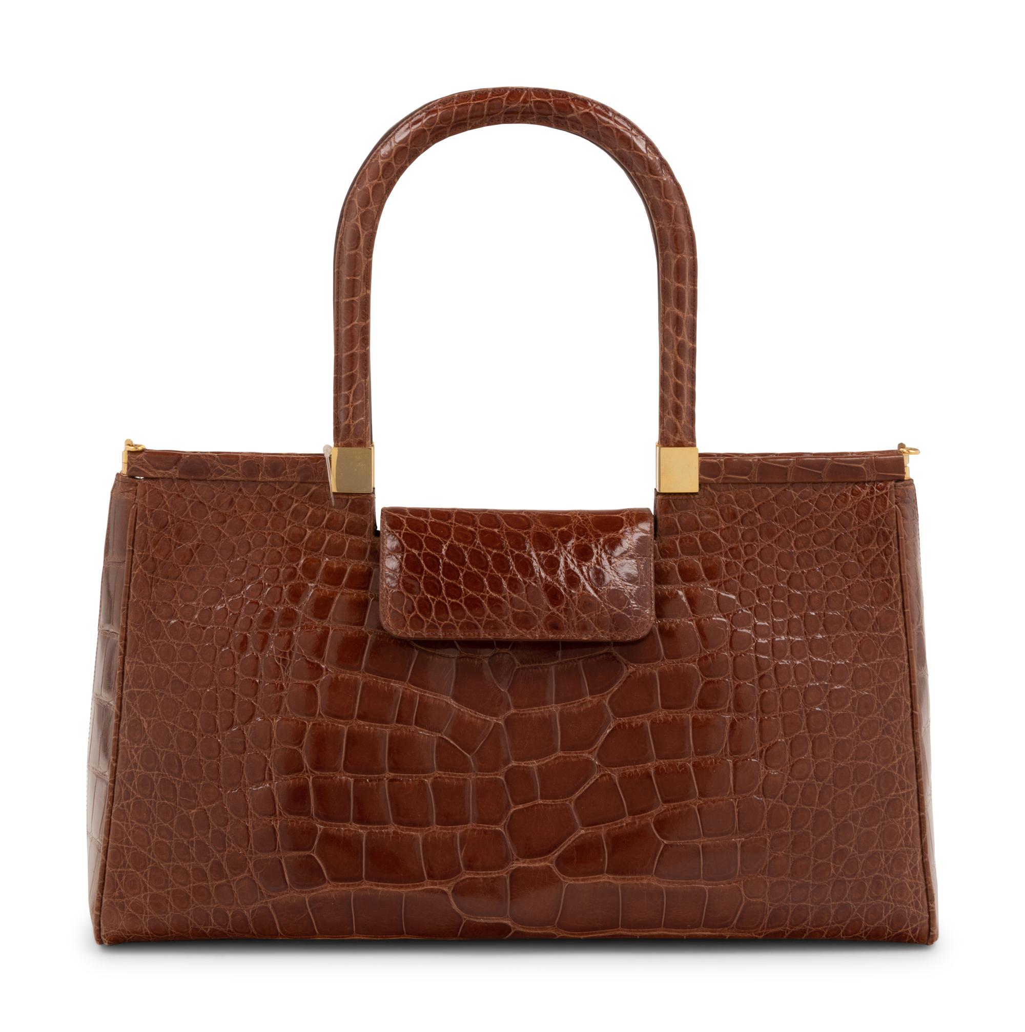 Lambertson Truex Brown Alligator Hinge-Frame Hand Bag