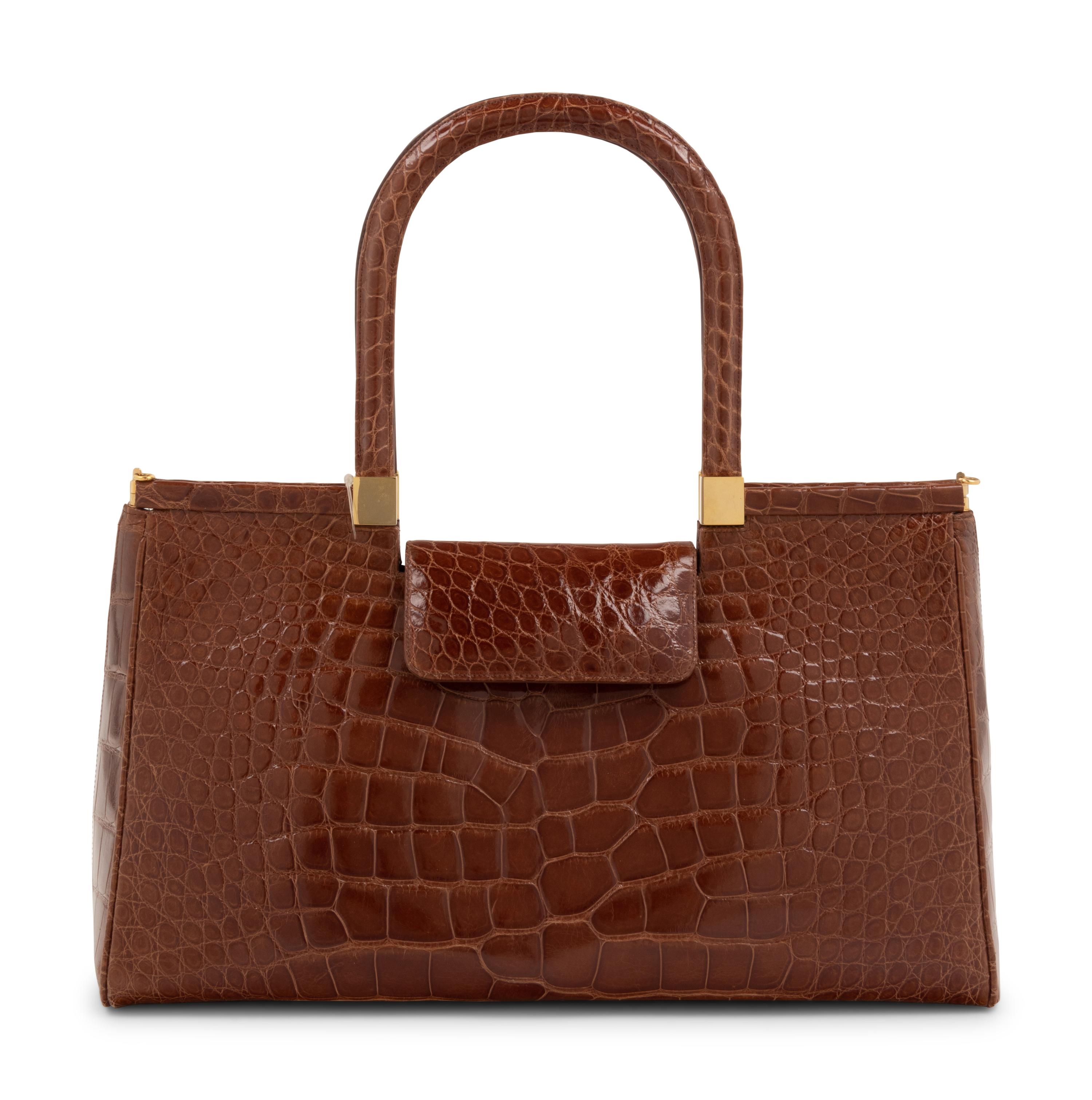 Lambertson Truex Brown Alligator Hinge-Frame Hand Bag