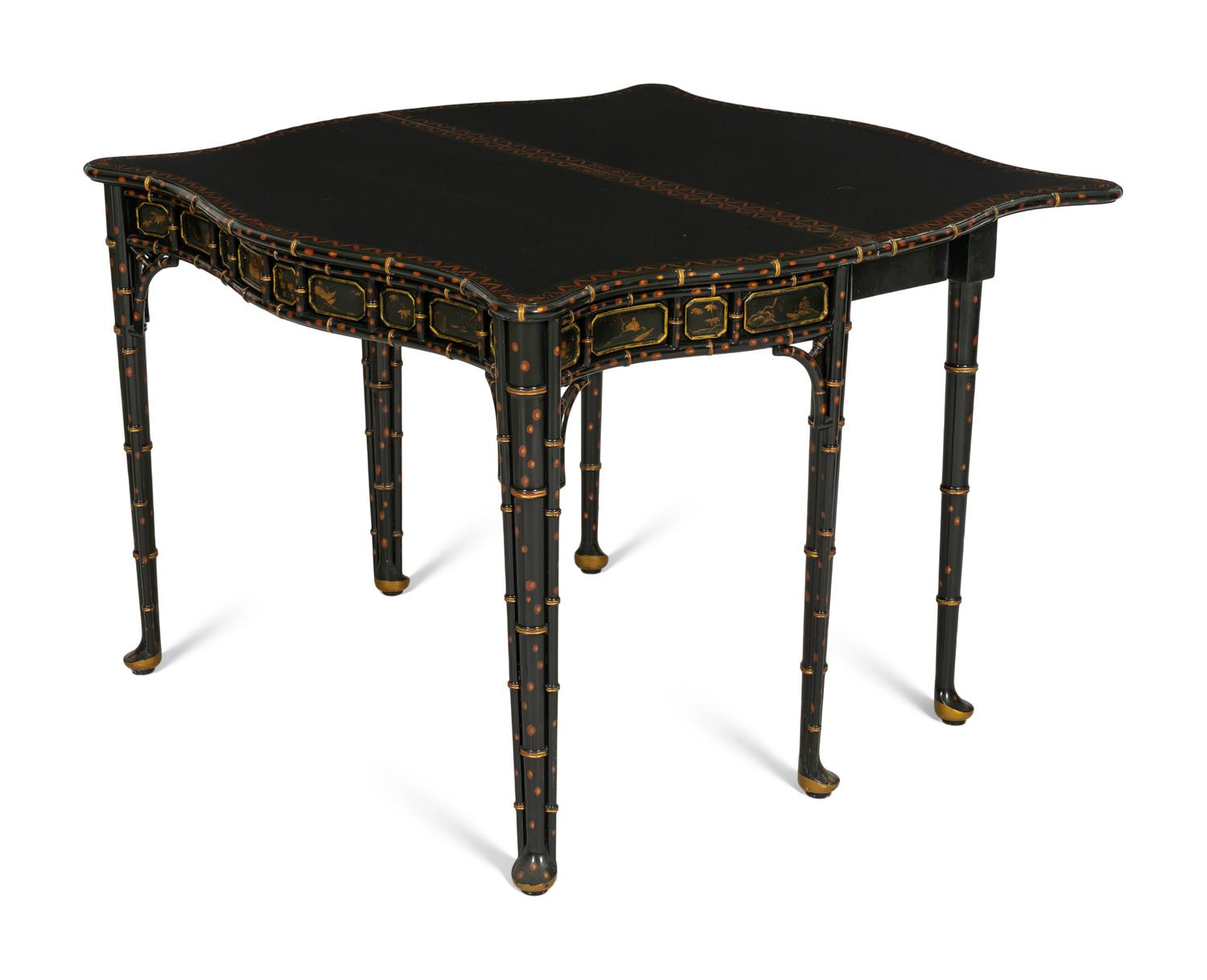 A Baker Furniture Gilt Decorated Chinoiserie Gate-Leg Game Table