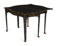 A Baker Furniture Gilt Decorated Chinoiserie Gate-Leg Game Table