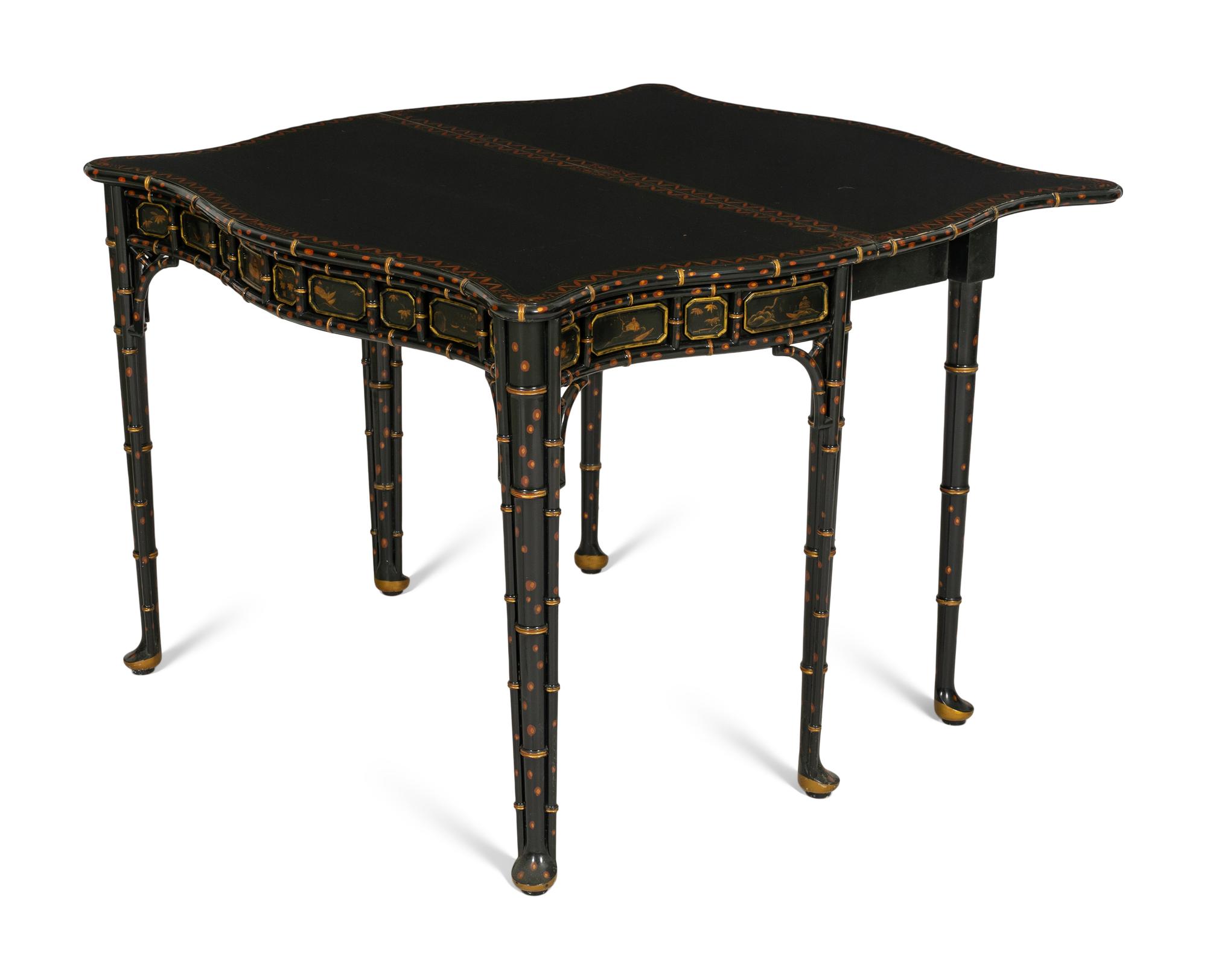 A Baker Furniture Gilt Decorated Chinoiserie Gate-Leg Game Table