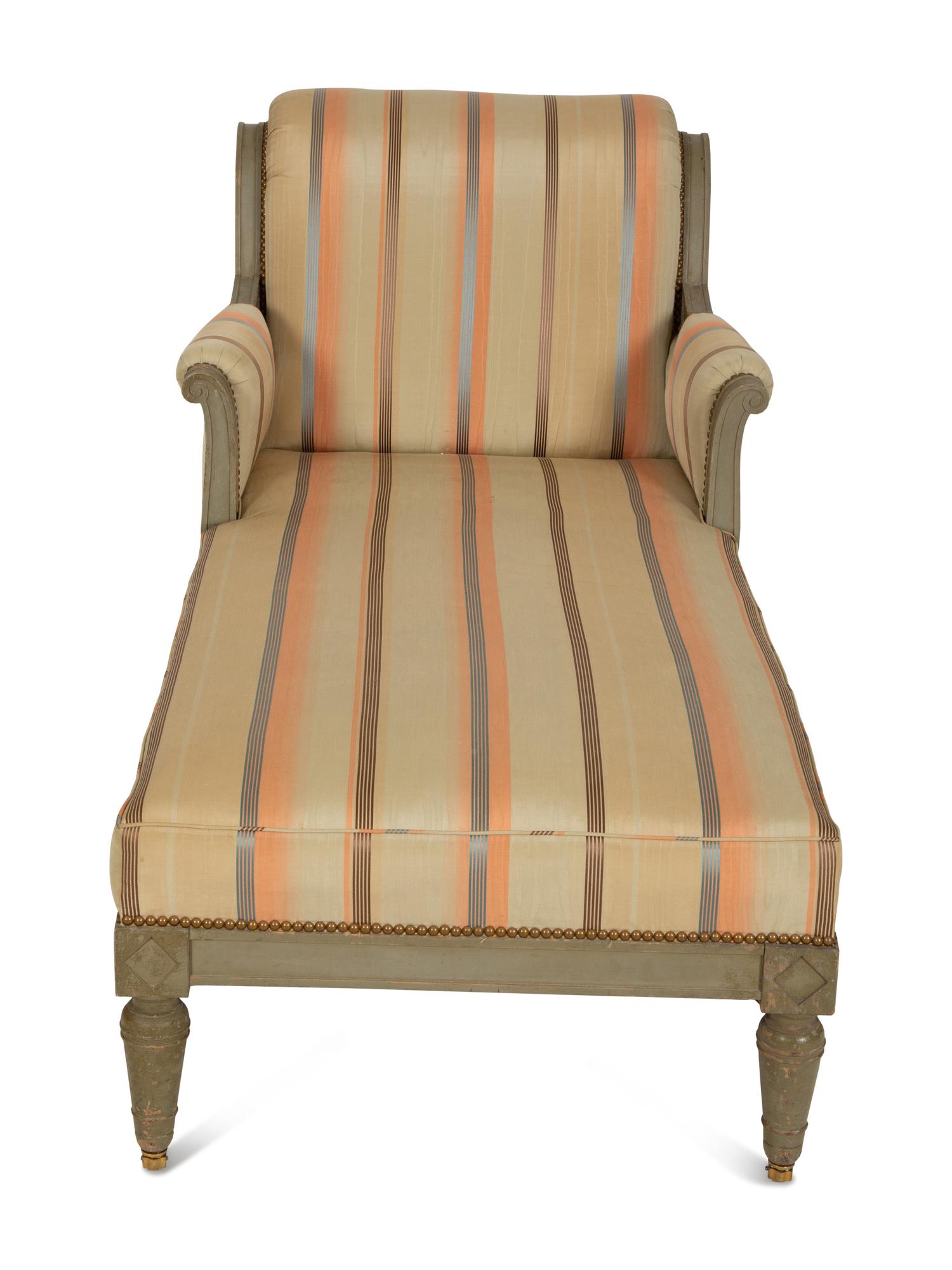 A Gustavian Style Painted and Parcel Gilt Chaise Longue