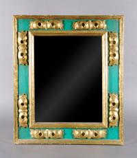 A Continental Painted and Parcel Gilt Mirror, Height 28 x width 24 inches.