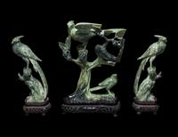 Three Chinese Green Jadeite Figures of Birds