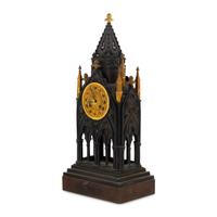 A French Patinated and Parcel Gilt Bronze Cathedral-Form Clock