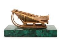 A Russian Malachite and Gilt Bronze Model of a Sleigh