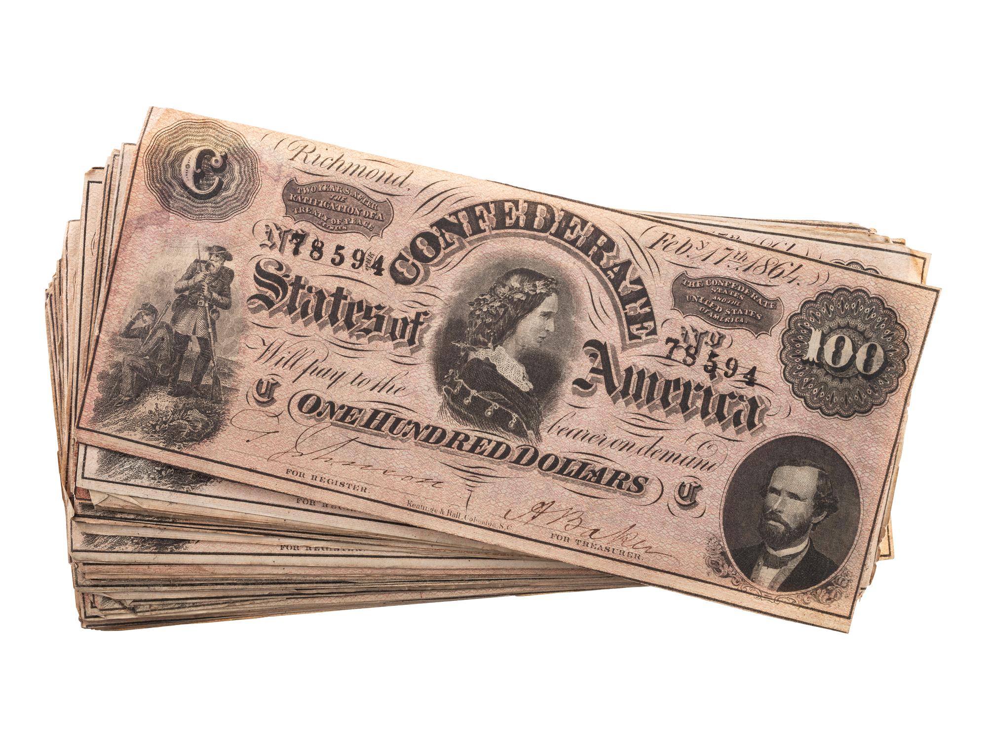 [CIVIL WAR - CURRENCY]. A group of more than 100 Confederate notes, comprising: