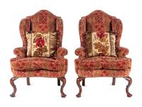 A Pair of Queen Anne Style Upholstered Library Chairs