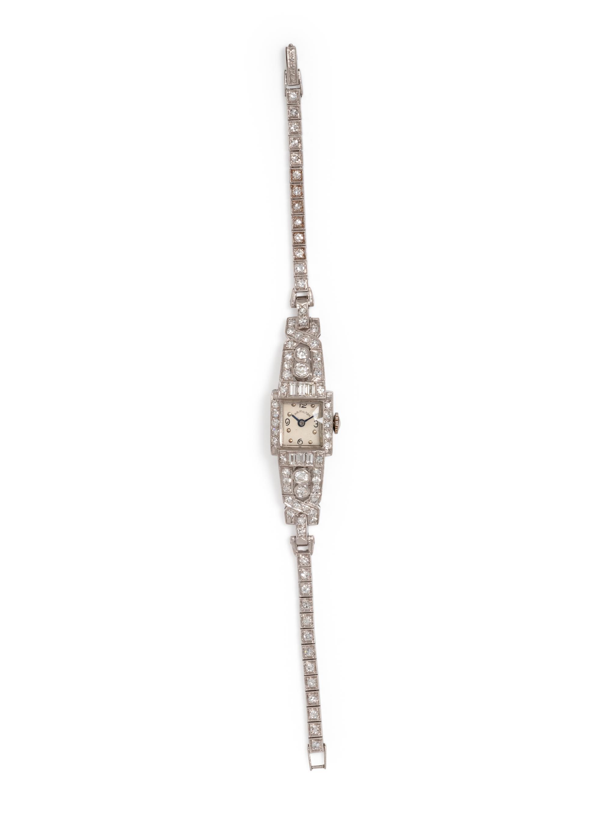 HAMILTON, PLATINUM AND DIAMOND WRISTWATCH
