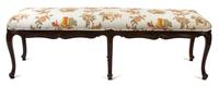 A Louis XV Style Carved Mahogany Bench Height 18 1/2 x length 60 x depth 18 inches. — 20TH CENTURY