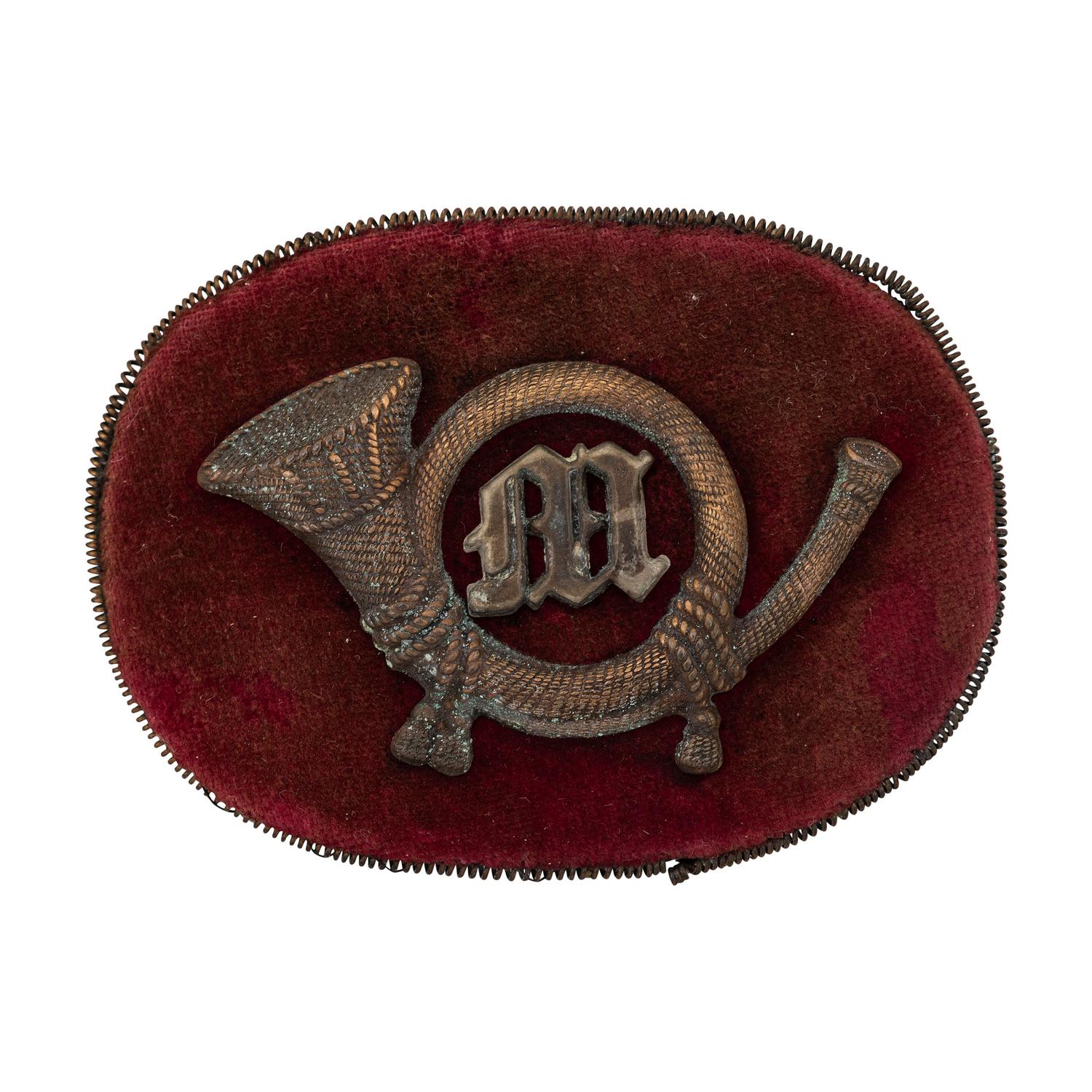 US Marine Corps Officer's Pattern 1859 False Embroidered Brass Horn with M Bullion Cap Emblem