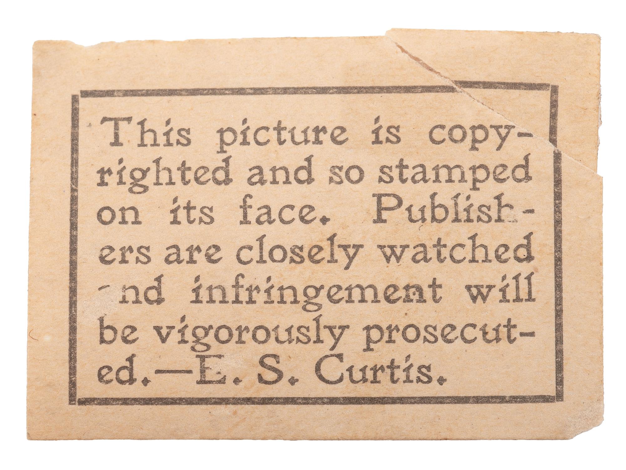 CURTIS, Edward S (1868-1952), photographer. 3 works, including two platinum photographs of a Native American subjects.