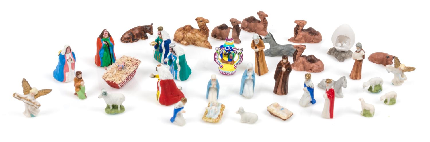 A Collection of Nativity Figures Height of tallest 1 inch.