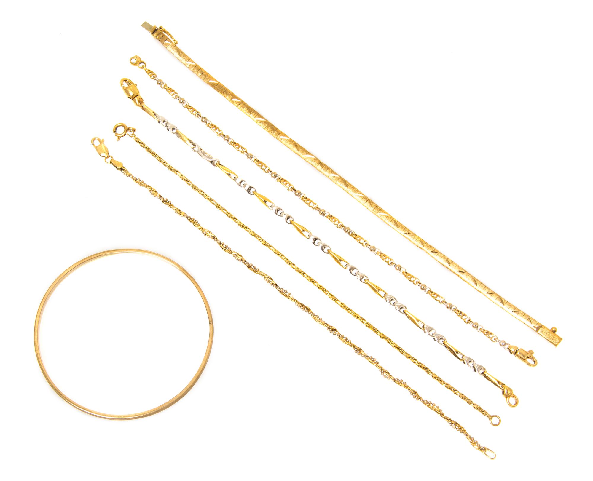 A Collection of 18 Karat Yellow Gold Bracelets, 30.80 dwts.