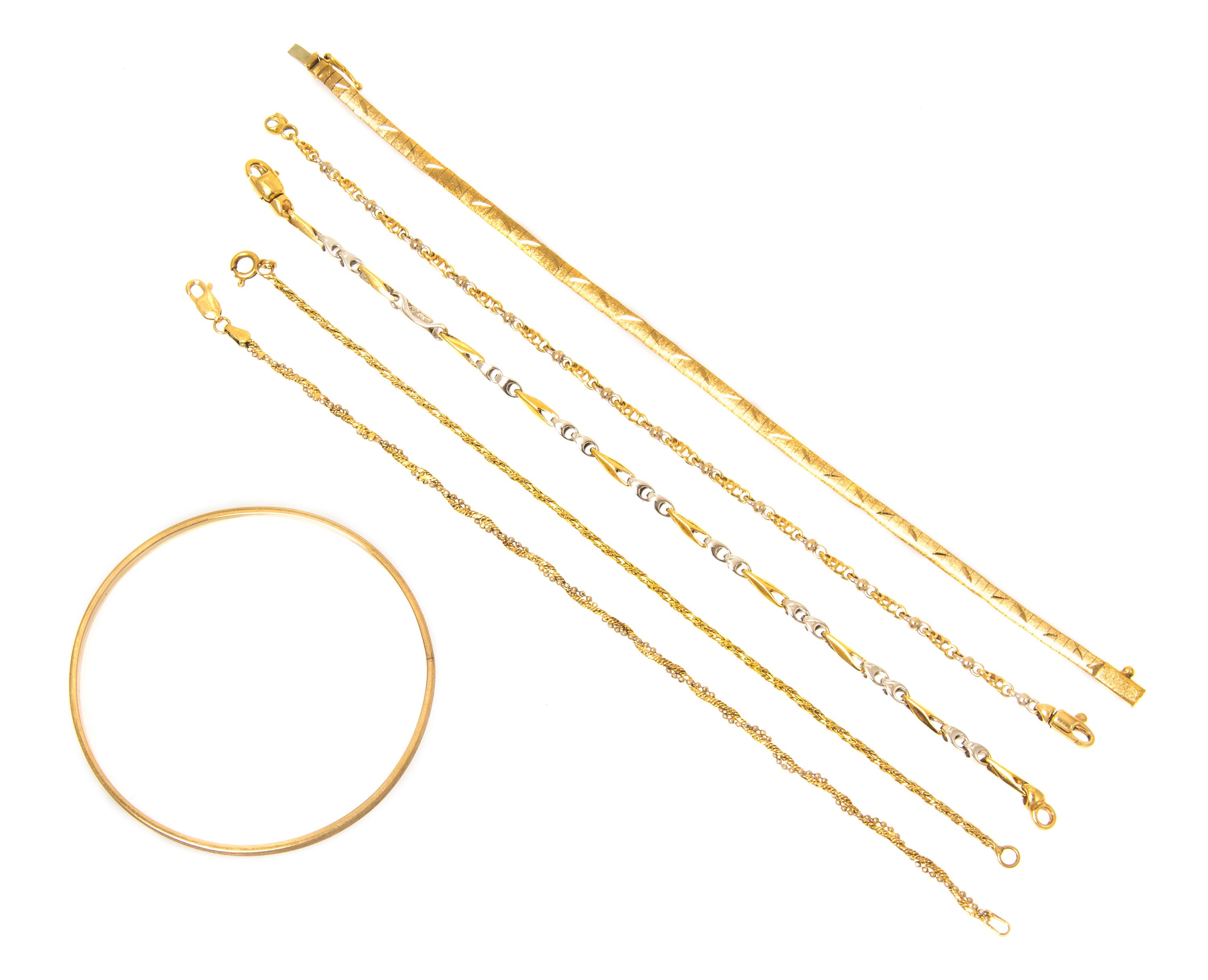 A Collection of 18 Karat Yellow Gold Bracelets, 30.80 dwts.
