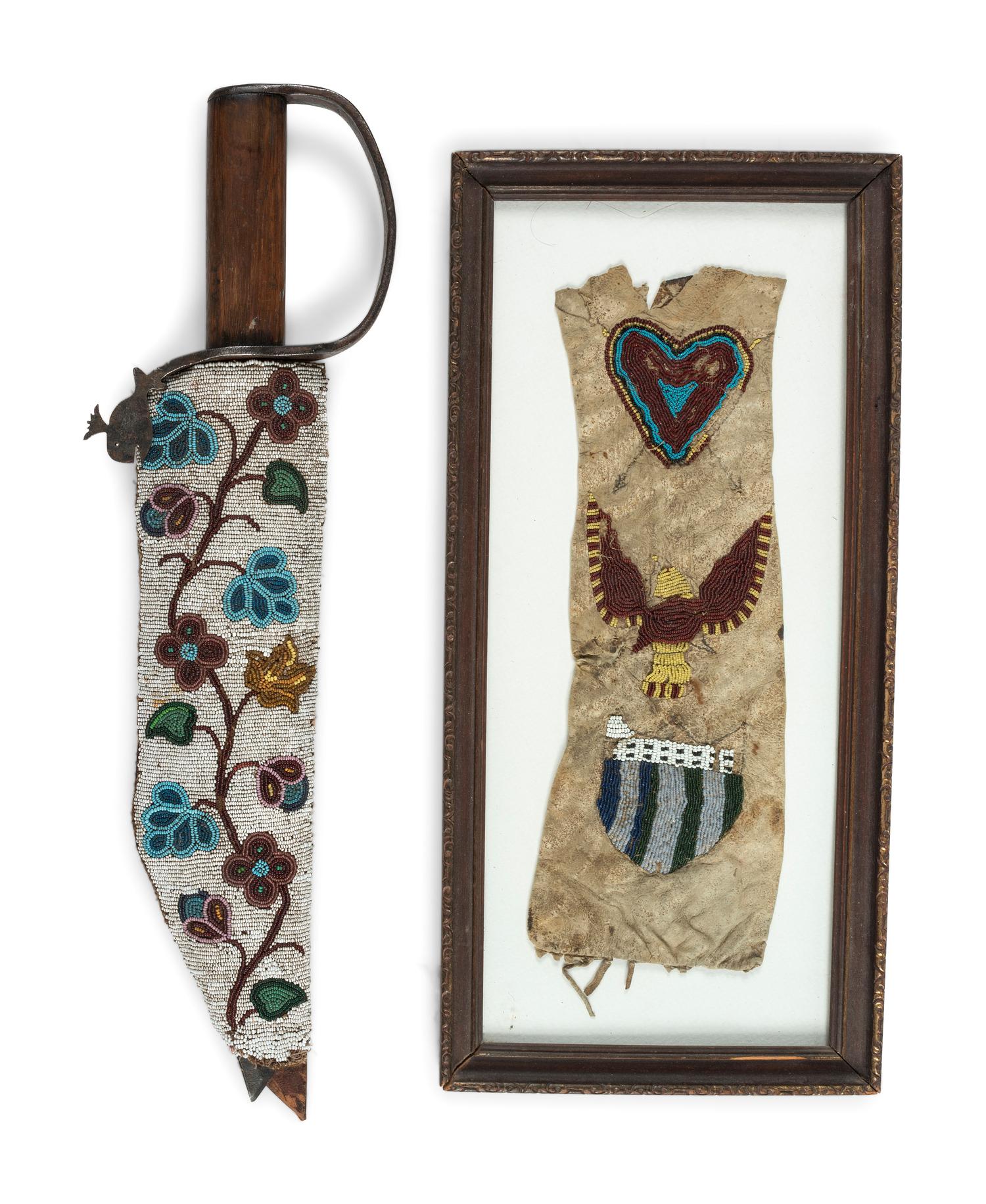Anishinaabe Beaded Knife Sheath, with Knife AND Tobacco Bag