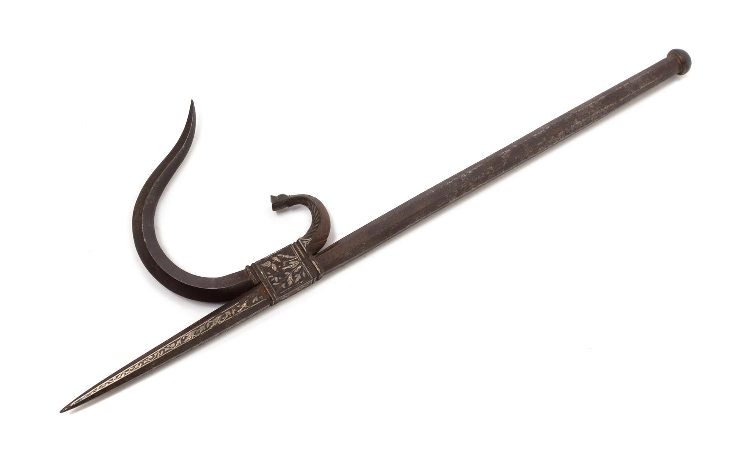 A Mughal Indian Iron with Silver Elephant Goad 18TH/19TH CENTURY Length 20 1/2 inches. — 18TH/19TH CENTURY