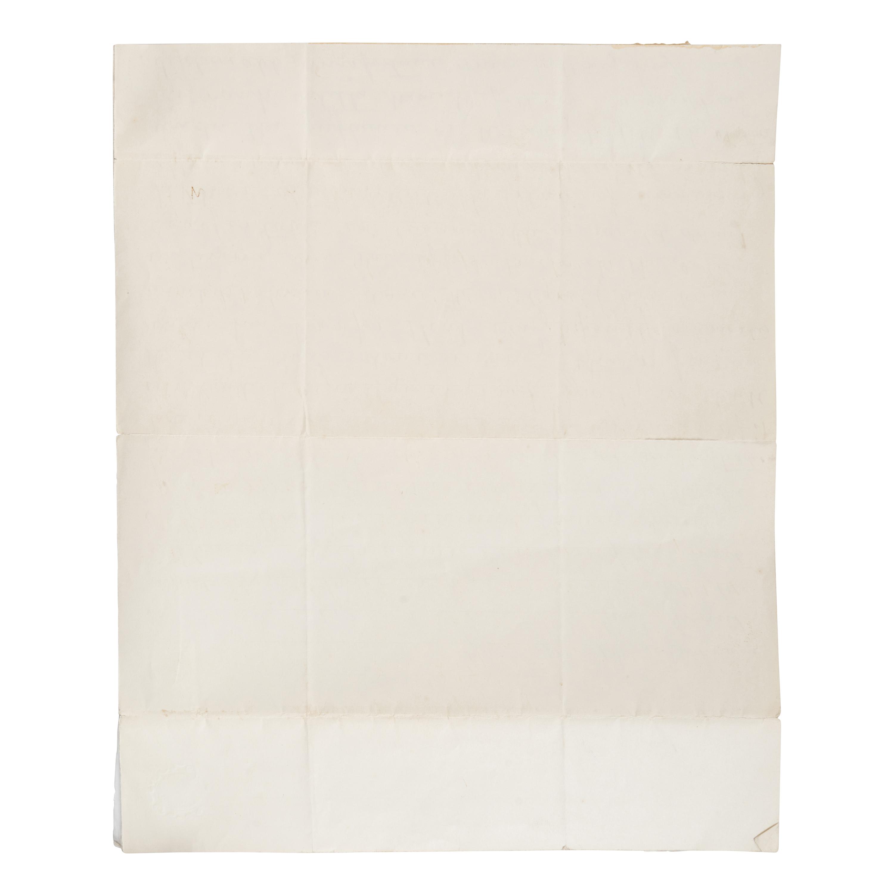 Lincoln, Abraham (1809-1865). Autograph endorsement signed ("A. Lincoln"), 8 lines, Washington, D.C., 4 January 1862, on the verso of an anonymous letter addressed to the Chicago Tribune, Cairo, Illinois, 24 December 1861.
