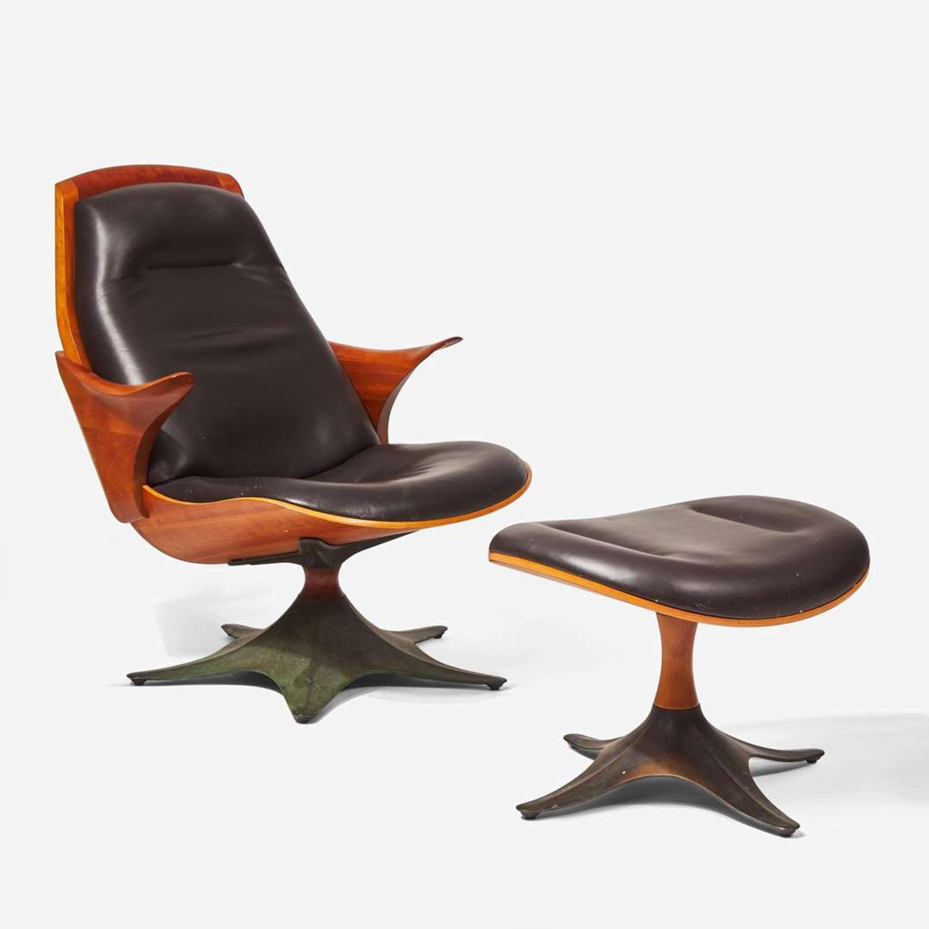 Thomas Moser Cabinetmakers (American, active 1972-Present) "Kinesis" Swivel Lounge Chair and Ottoman, USA, 2010