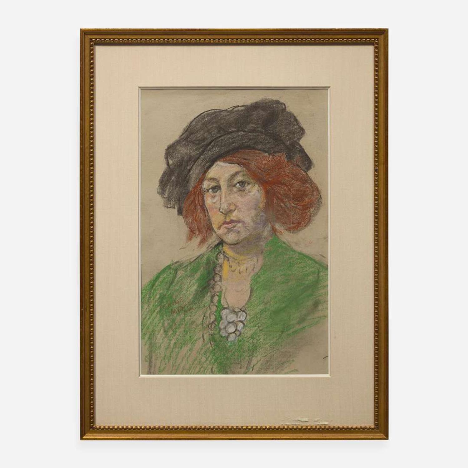 Jerome Myers (American, 1867-1940) Ethel with Red Hair and Black Tam