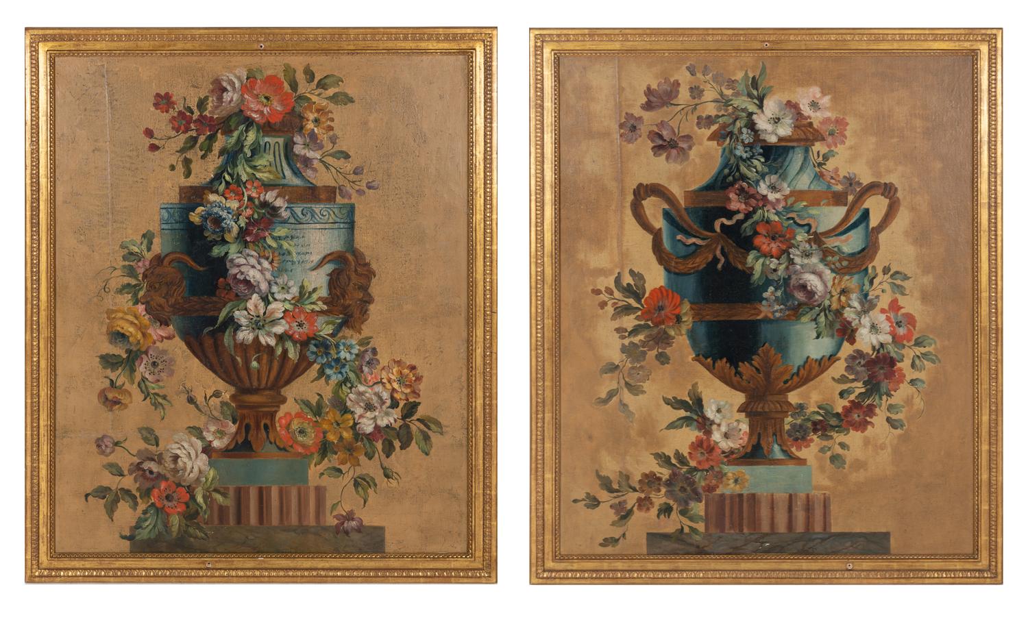 A Pair of Continental Painted Canvas Panels