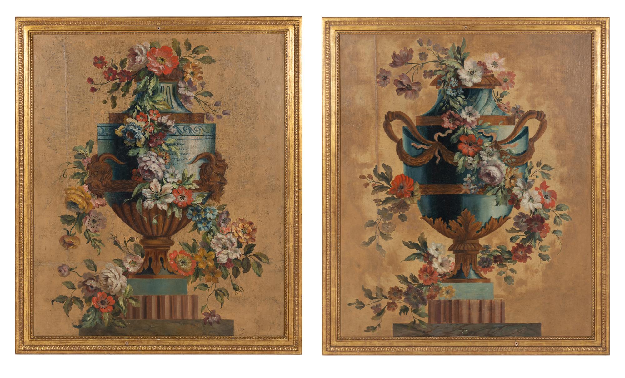 A Pair of Continental Painted Canvas Panels