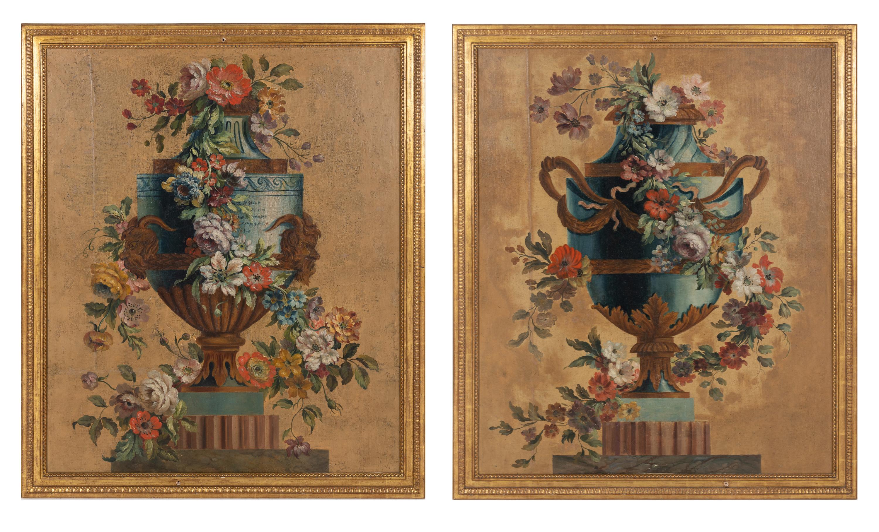 A Pair of Continental Painted Canvas Panels