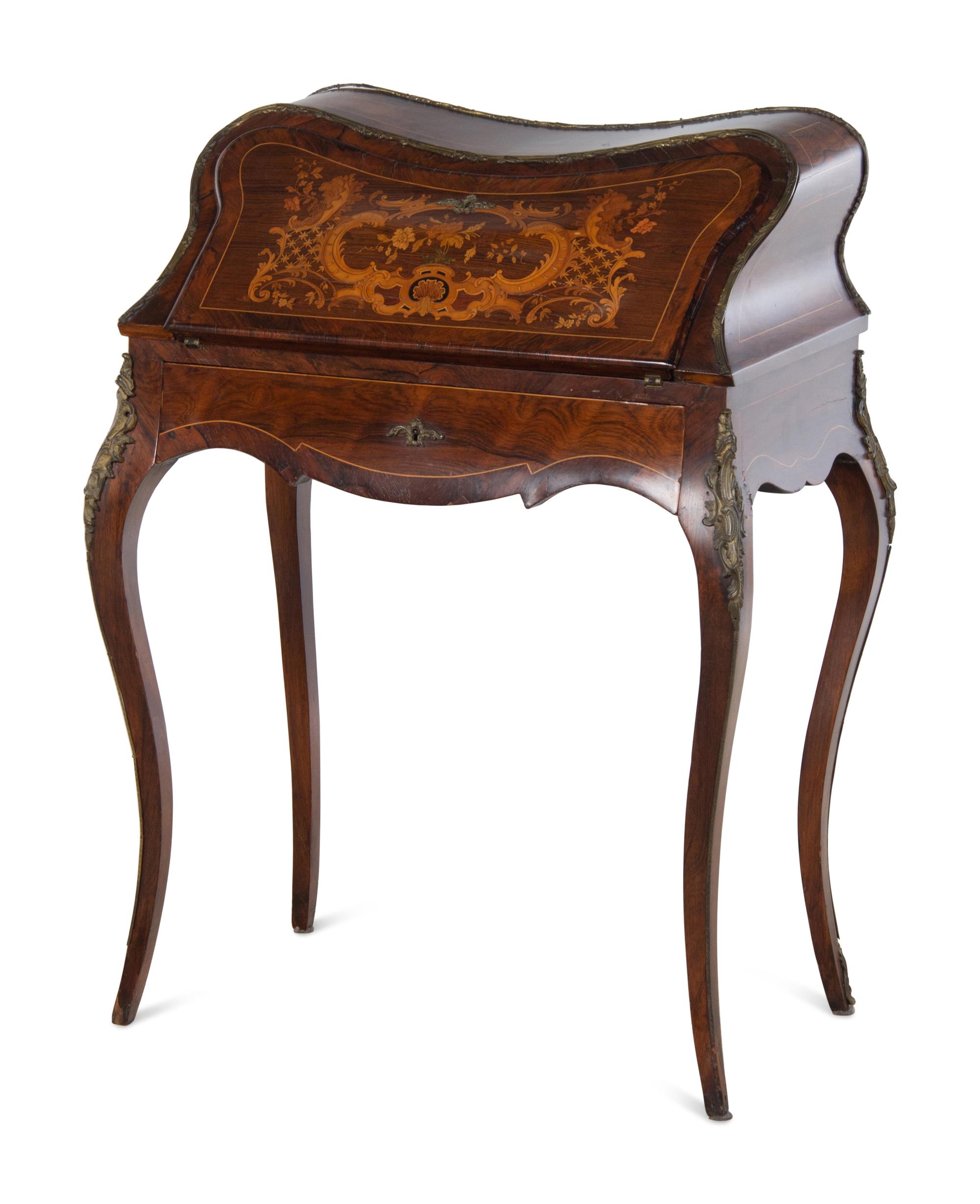 A Louis XV Style Marquetry Slant-Front Writing Desk