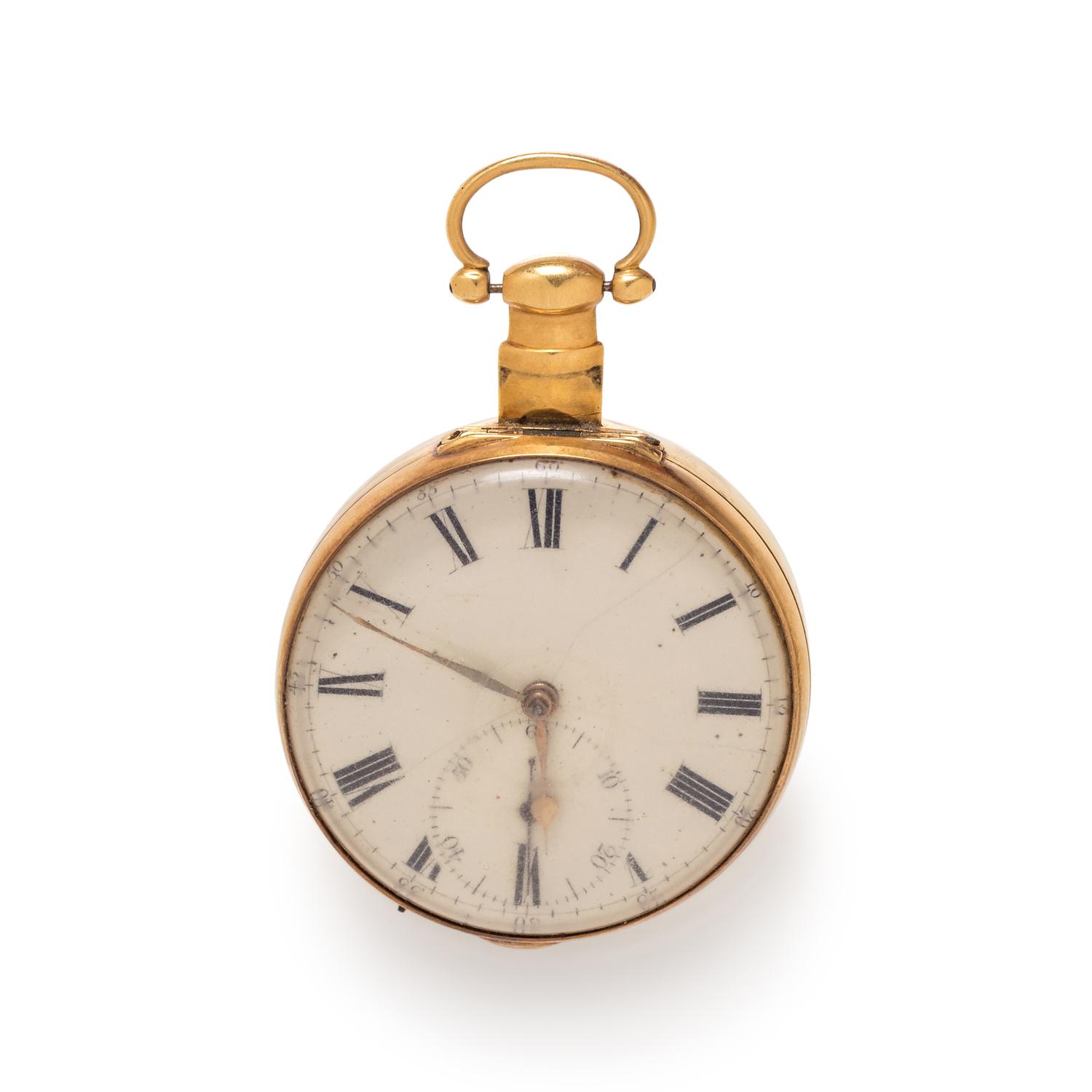 BRITISH, 18K YELLOW GOLD OPEN FACE POCKET WATCH