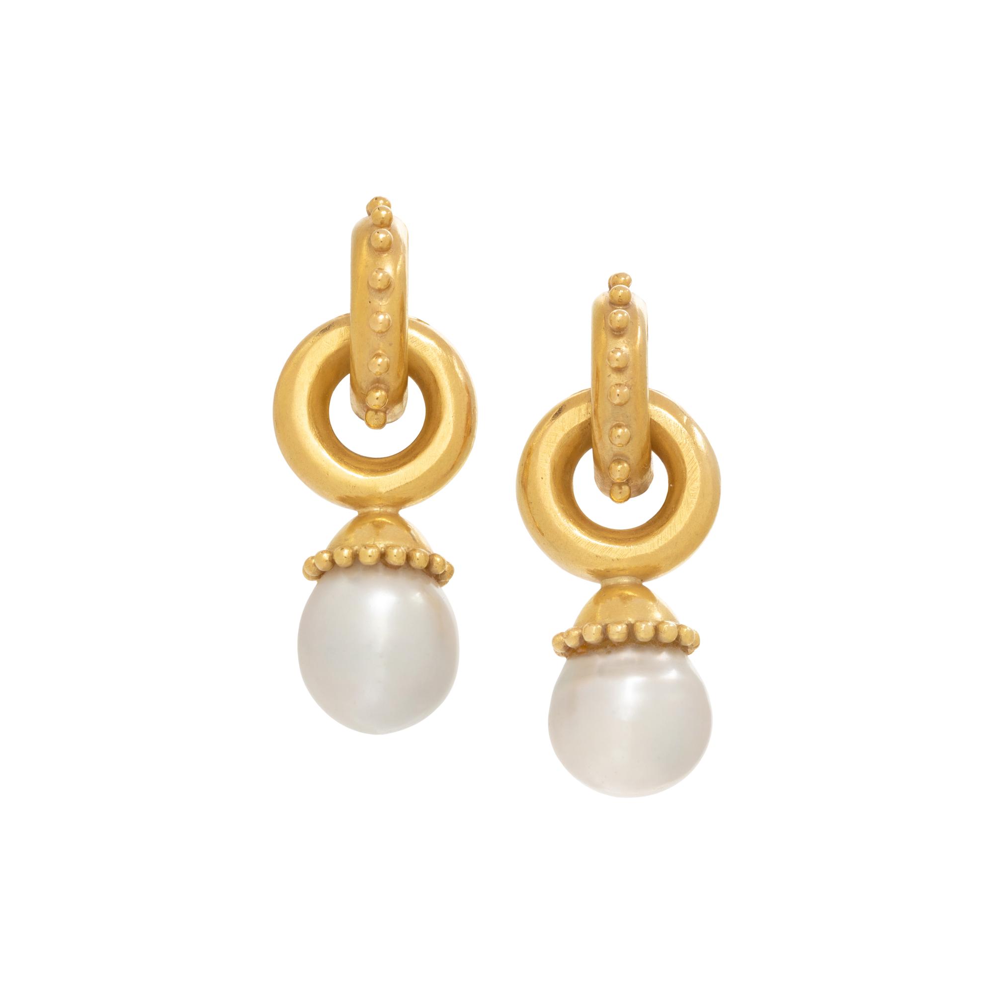 ELIZABETH LOCKE, YELLOW GOLD AND CULTURED PEARL EARCLIPS