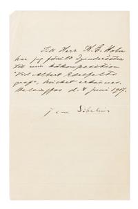 SEBELIUS, Jean (1865-1957). Autograph note signed ("Jean Sebelius"). Helsinki, 4 June 1907.