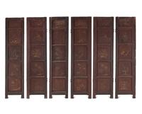 A Large Polychrome Lacquered Six-Panel Floor Screen