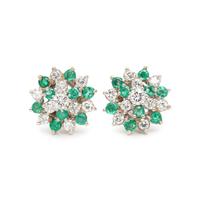 EMERALD AND DIAMOND EARCLIPS