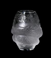A Lalique Molded and Frosted Glass Vase, Height 6 5/8 inches.