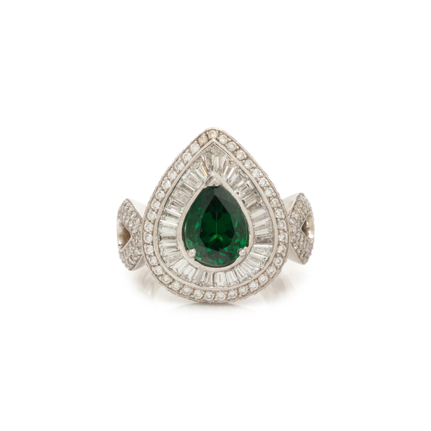 TSAVORITE GARNET AND DIAMOND RING
